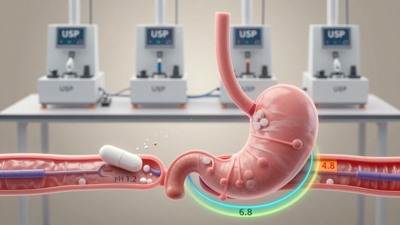 A pill dissolving into a bloodstream with laboratory equipment subtly visible in the background.