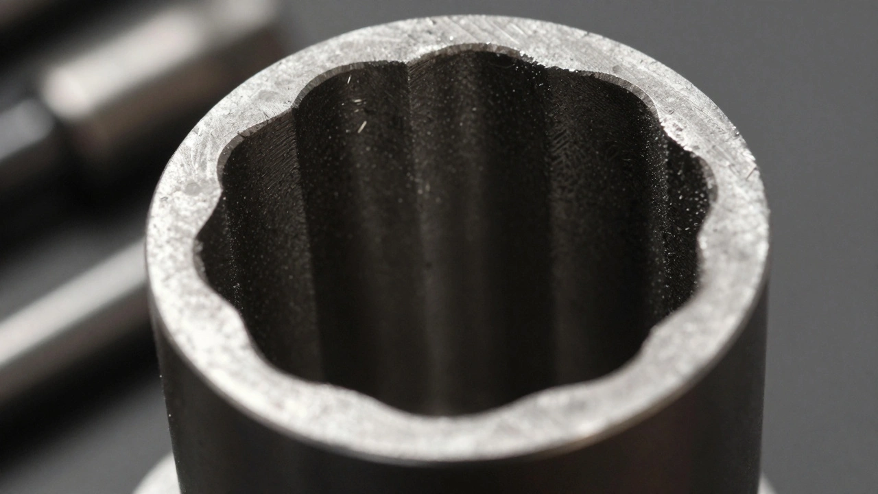 Close-up of homemade silencer baffles with visible iron swarf particles from machining.