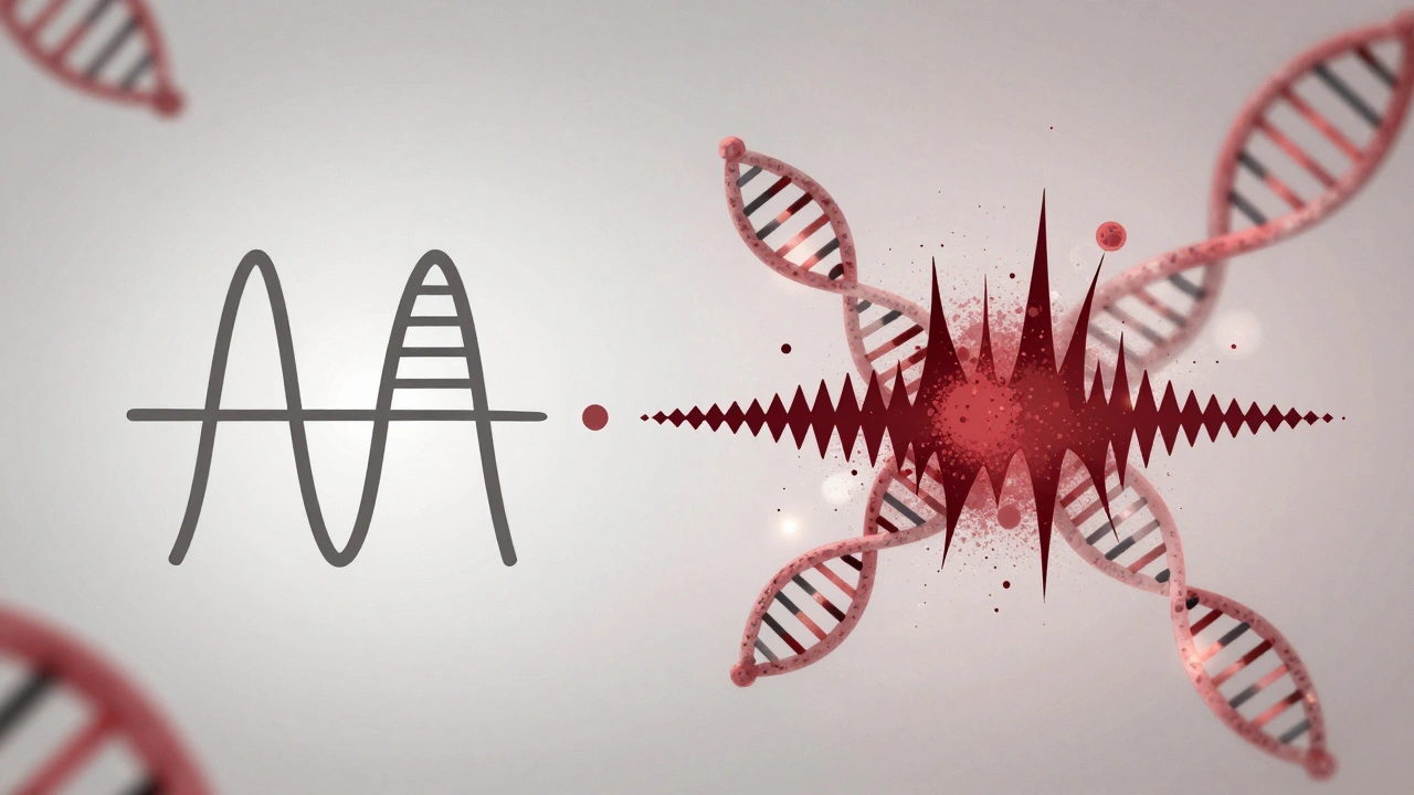 Contrasting clean DNA profile with noisy, error-filled signals from drop-out and drop-in artifacts.
