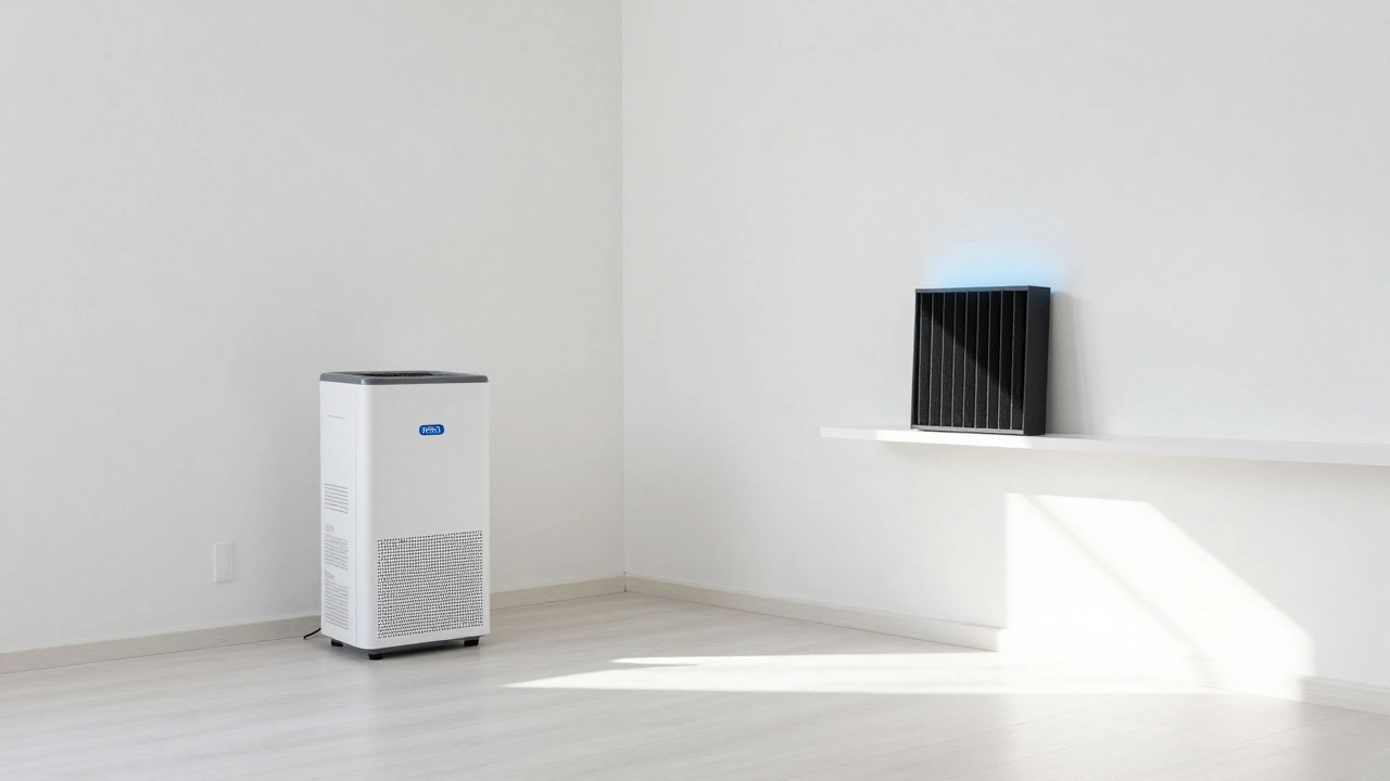 A clean, renovated room with an air scrubber running, symbolizing complete odor removal.