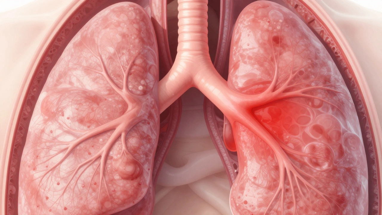 Anatomical cross-section of swollen human throat tissues.