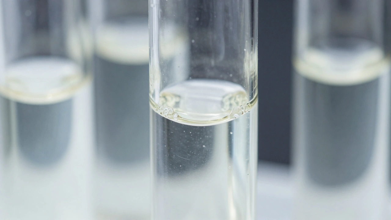 Clear vials containing biological fluid for testing.