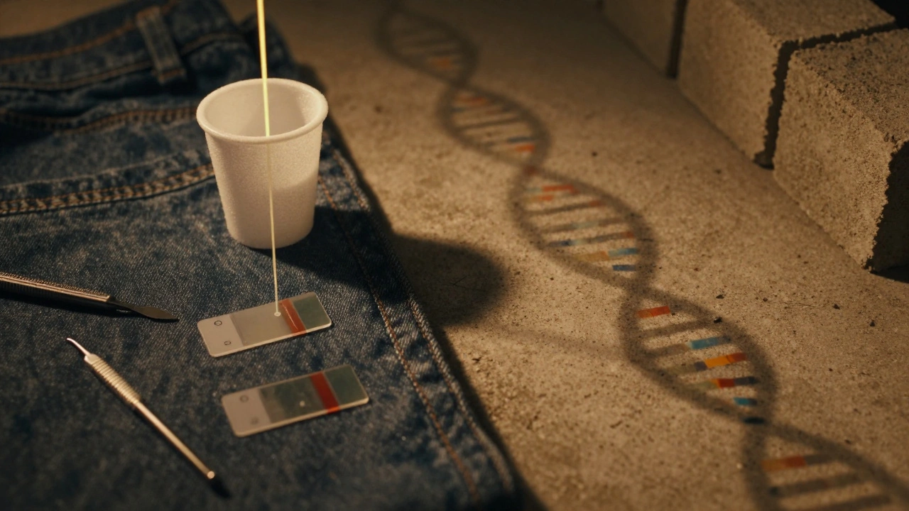 Contrasting forensic evidence materials: some with clear DNA recovery, others with failed extraction.