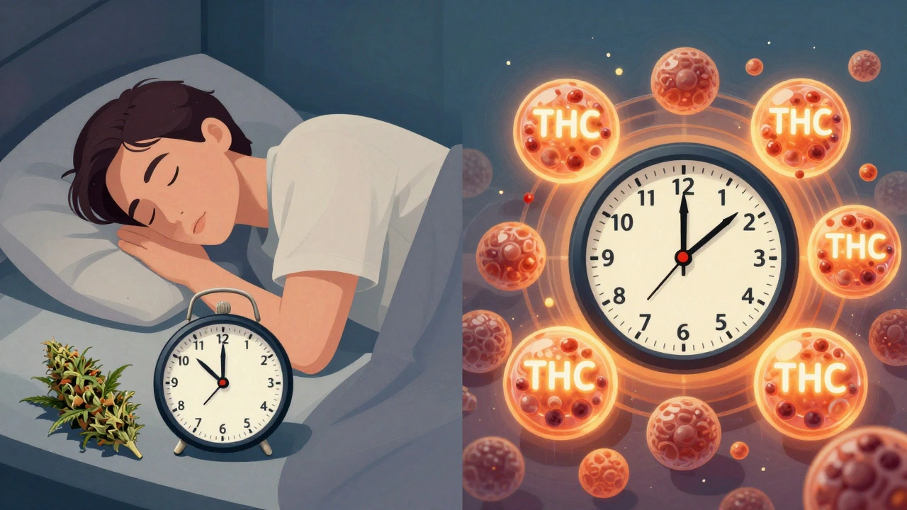 Contrasting images of occasional vs. chronic marijuana use, showing different detection timelines in the body.