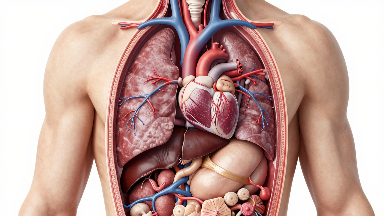 Medical illustration of organs remaining in body cavity during autopsy.