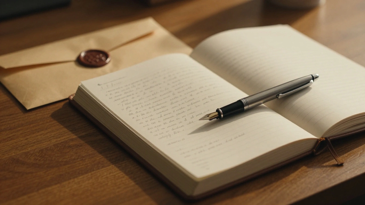 Open evidence logbook with pen on desk