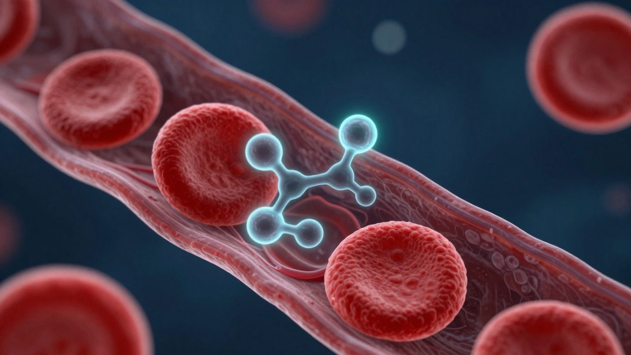 Red blood cells binding with toxic molecules.