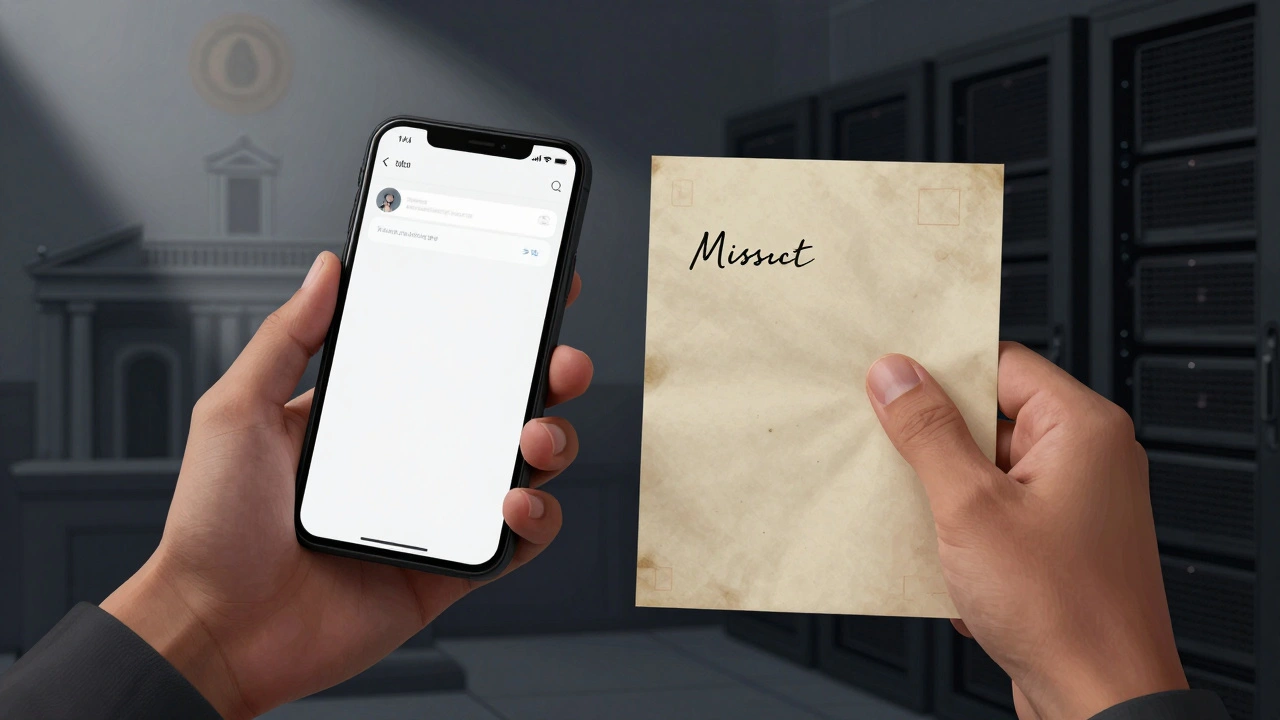 Side-by-side comparison of a modern text message and an old handwritten letter with matching misspellings.