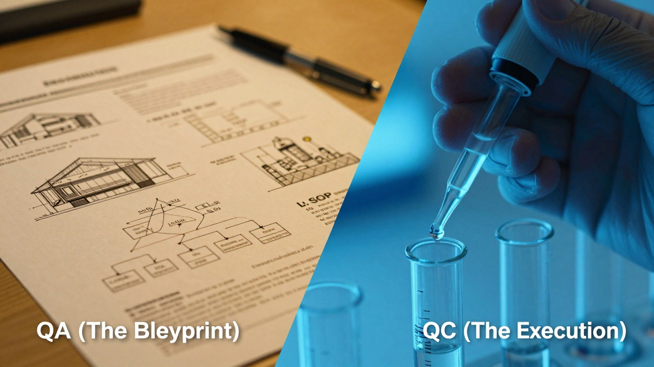 A conceptual split image showing lab planning blueprints and a pipette in action.