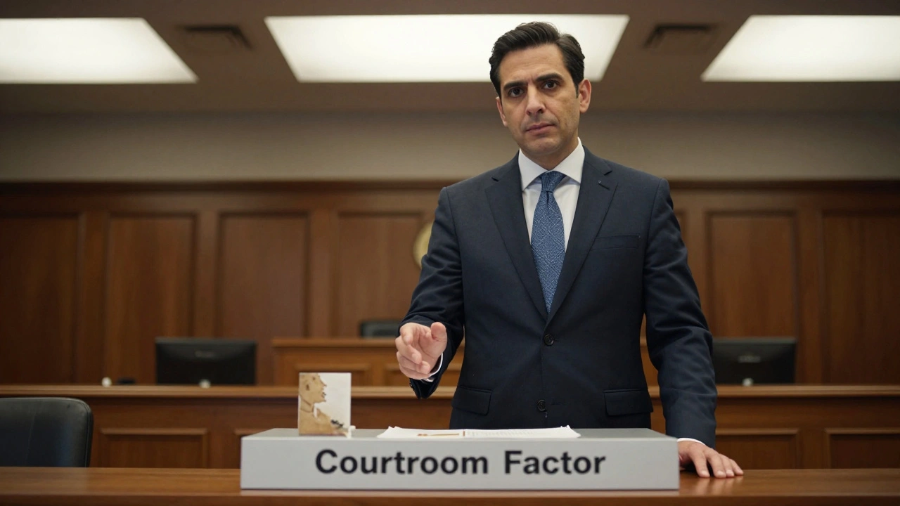 A forensic expert testifying as an expert witness in a formal courtroom setting.