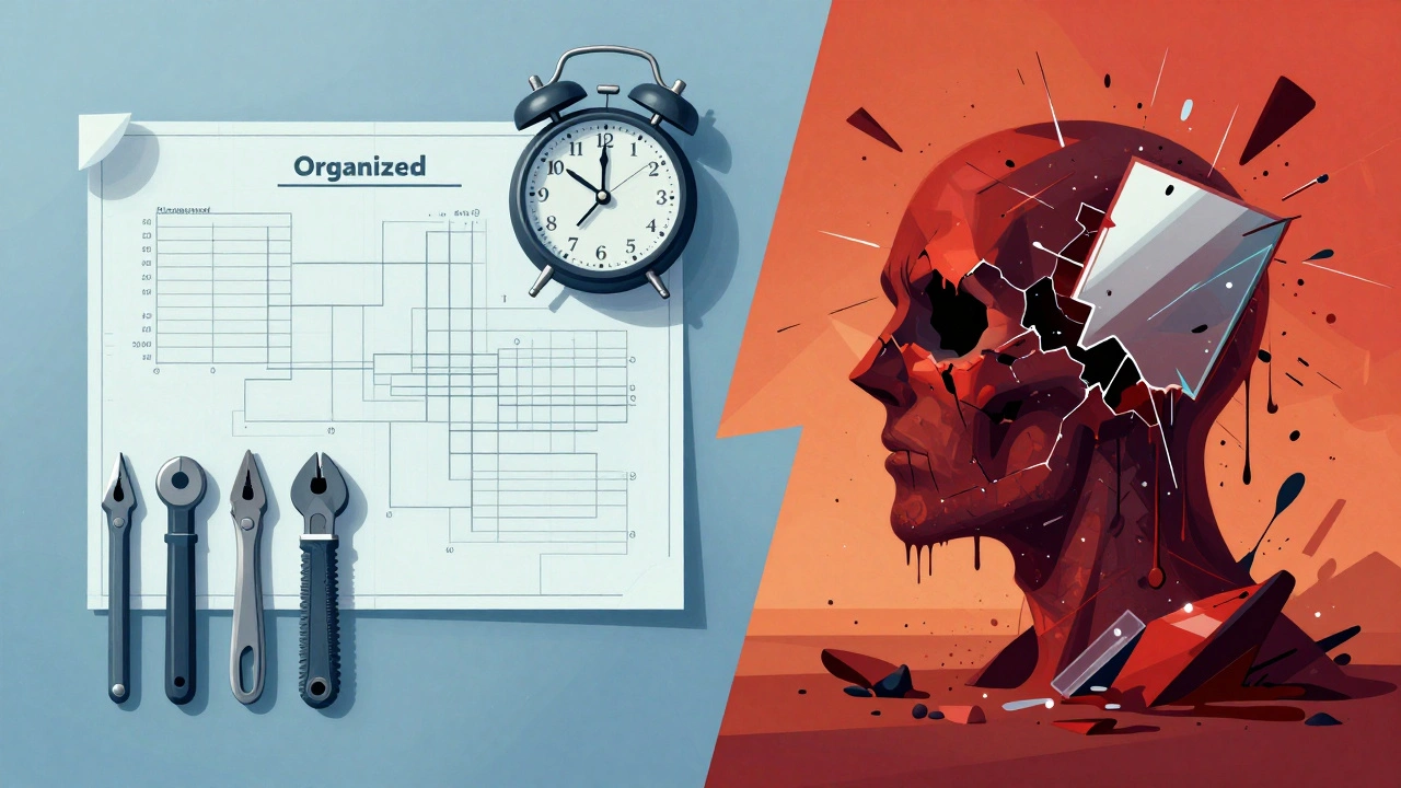 Conceptual art contrasting the organized and disorganized mindsets of a criminal.