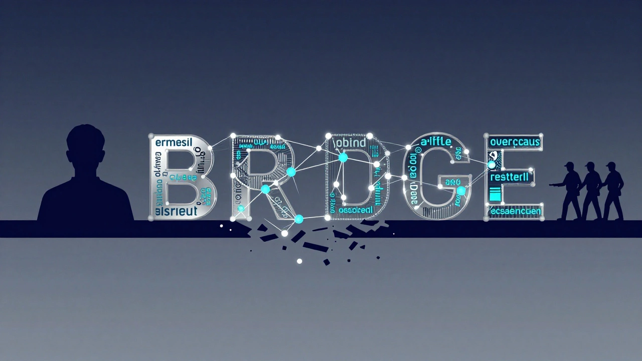 Conceptual digital bridge of data nodes connecting a missing person to investigators