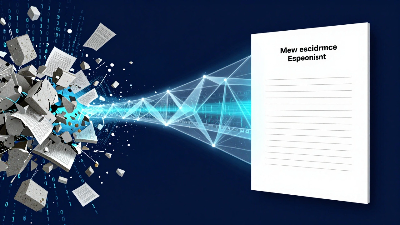 Conceptual illustration showing raw data being transformed into a structured report.