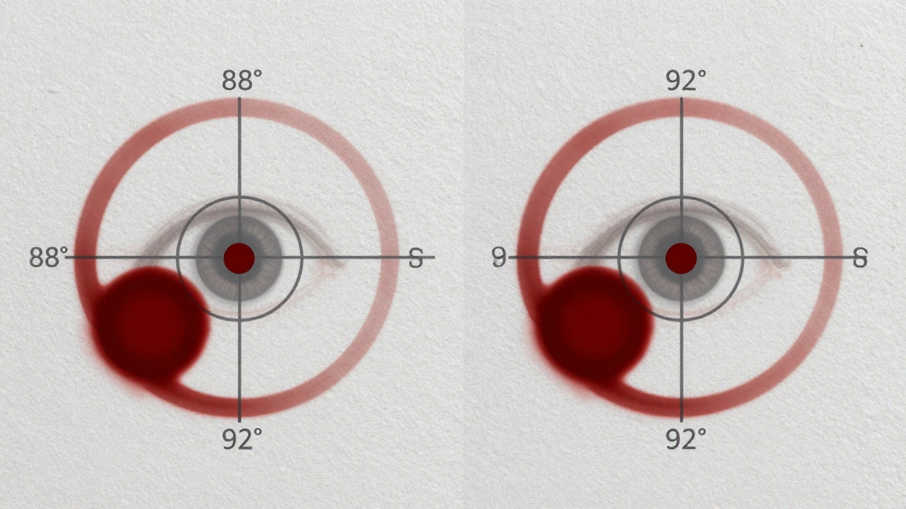Conceptual image of two different forensic interpretations of a circular bloodstain.