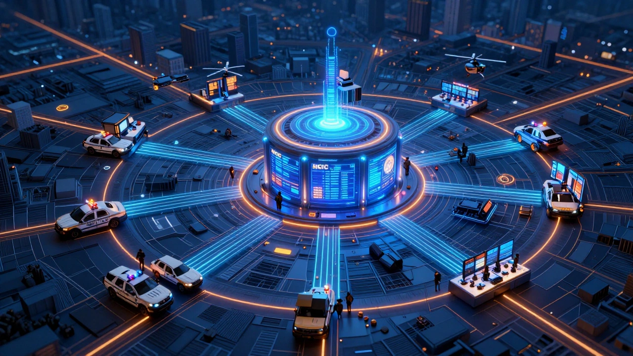 Conceptual visualization of national alert systems and coordinated police search efforts