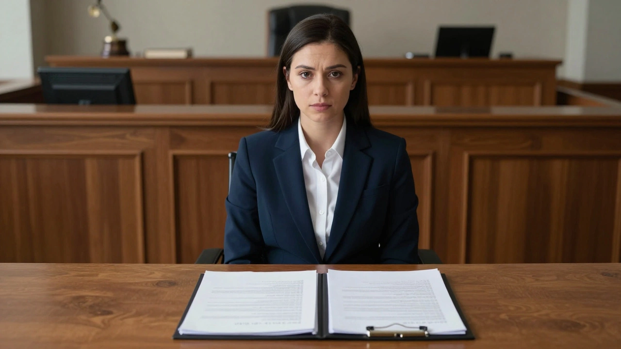 Expert witness testifying at stand in formal courtroom