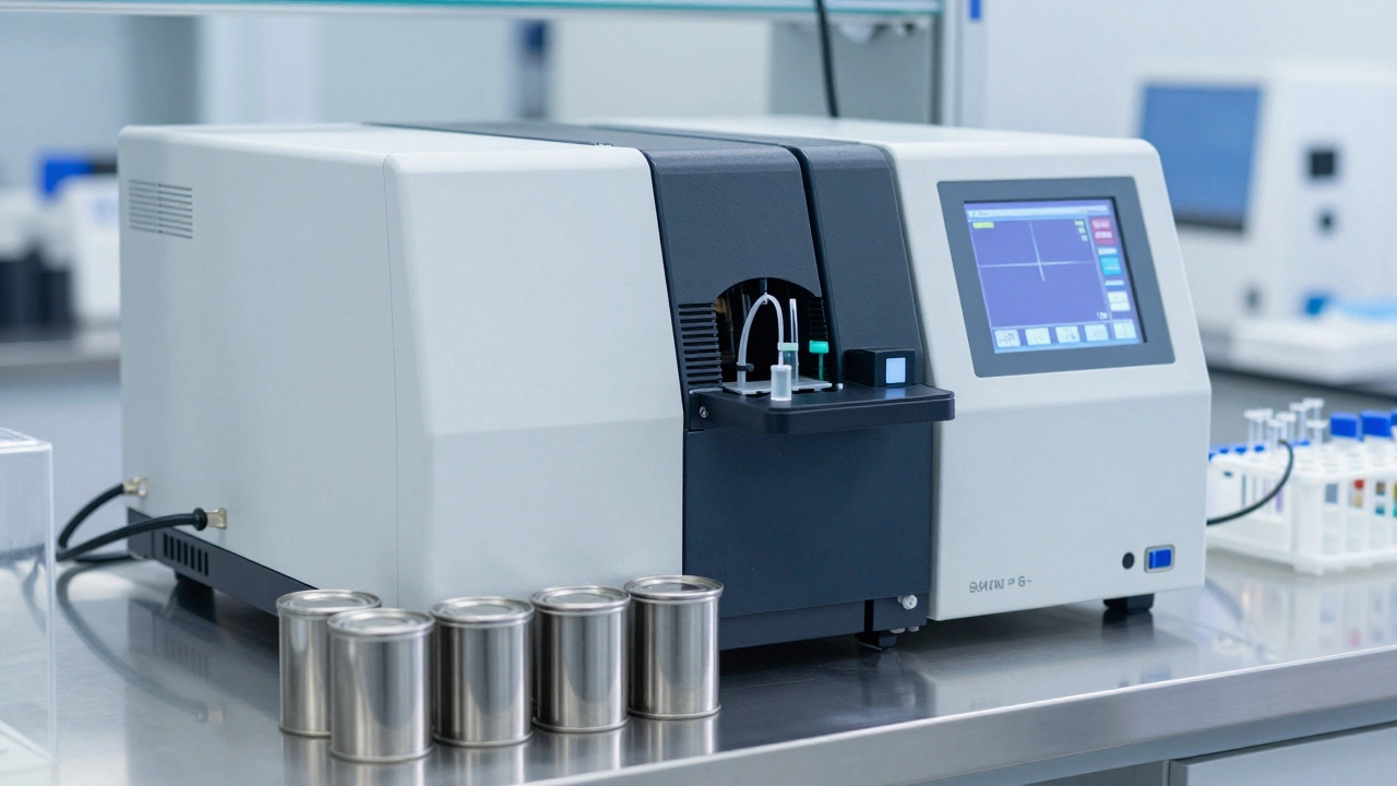 GC-MS laboratory equipment and metal evidence sample cans