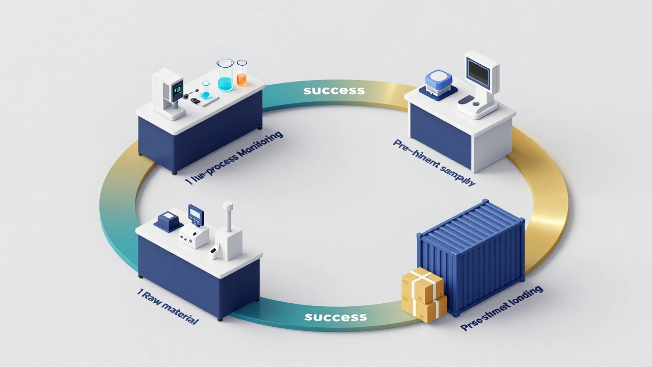 Isometric 3D diagram showing the four stages of a quality control loop.