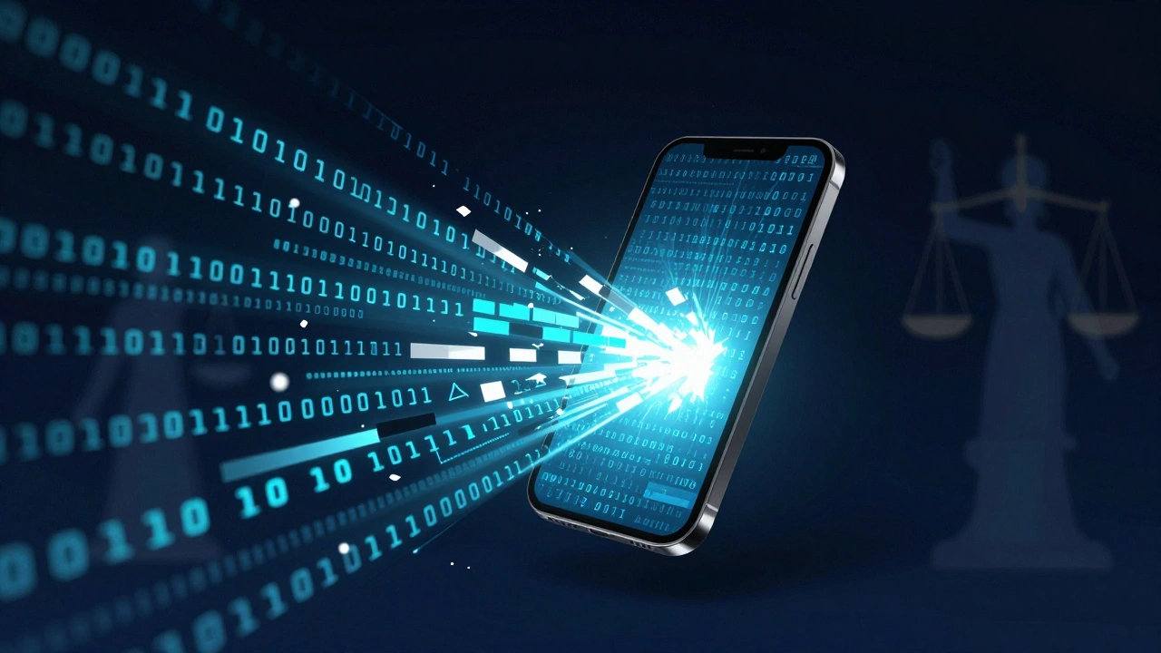 Abstract visualization of smartphone data integrity and legal challenges