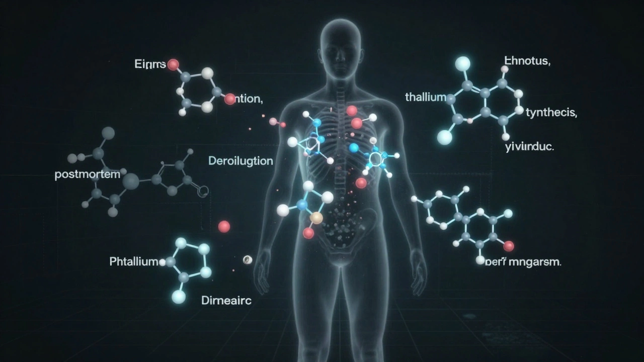Abstract visualization of toxin distribution and decomposition in a human body