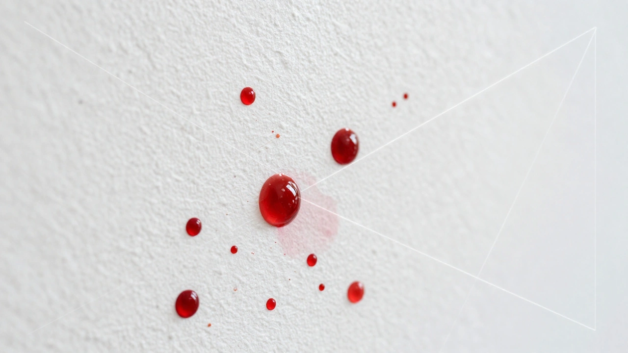 Bloodstains on a wall analyzed with geometric trajectory lines