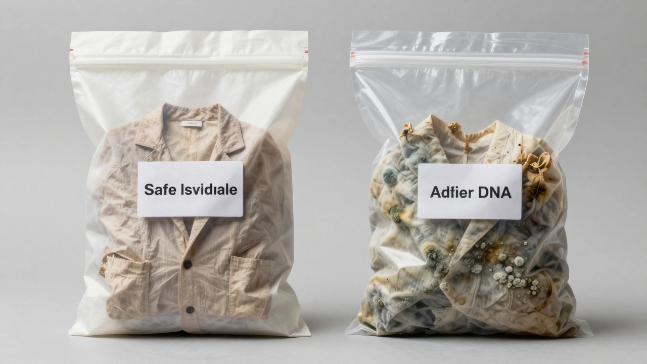 Comparison of paper vs plastic storage for dried evidence