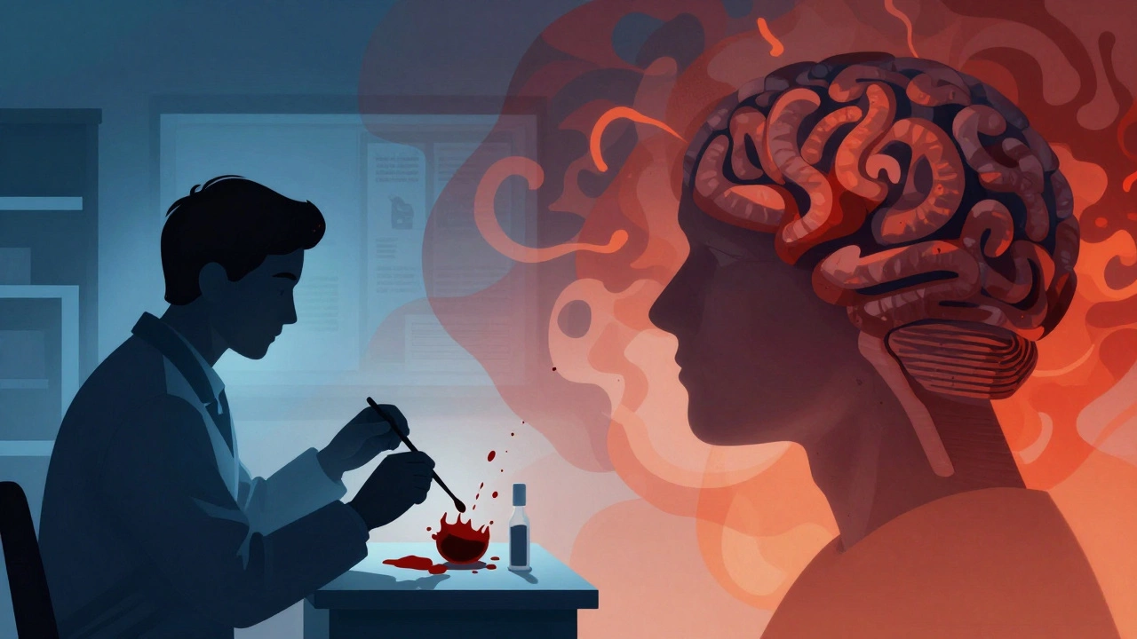 Conceptual art showing cognitive bias distorting forensic evidence interpretation