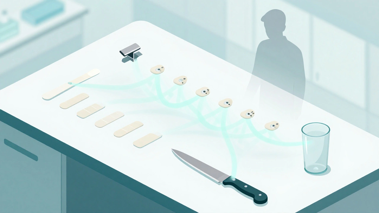 Conceptual art showing DNA transfer from swabs to crime scene items