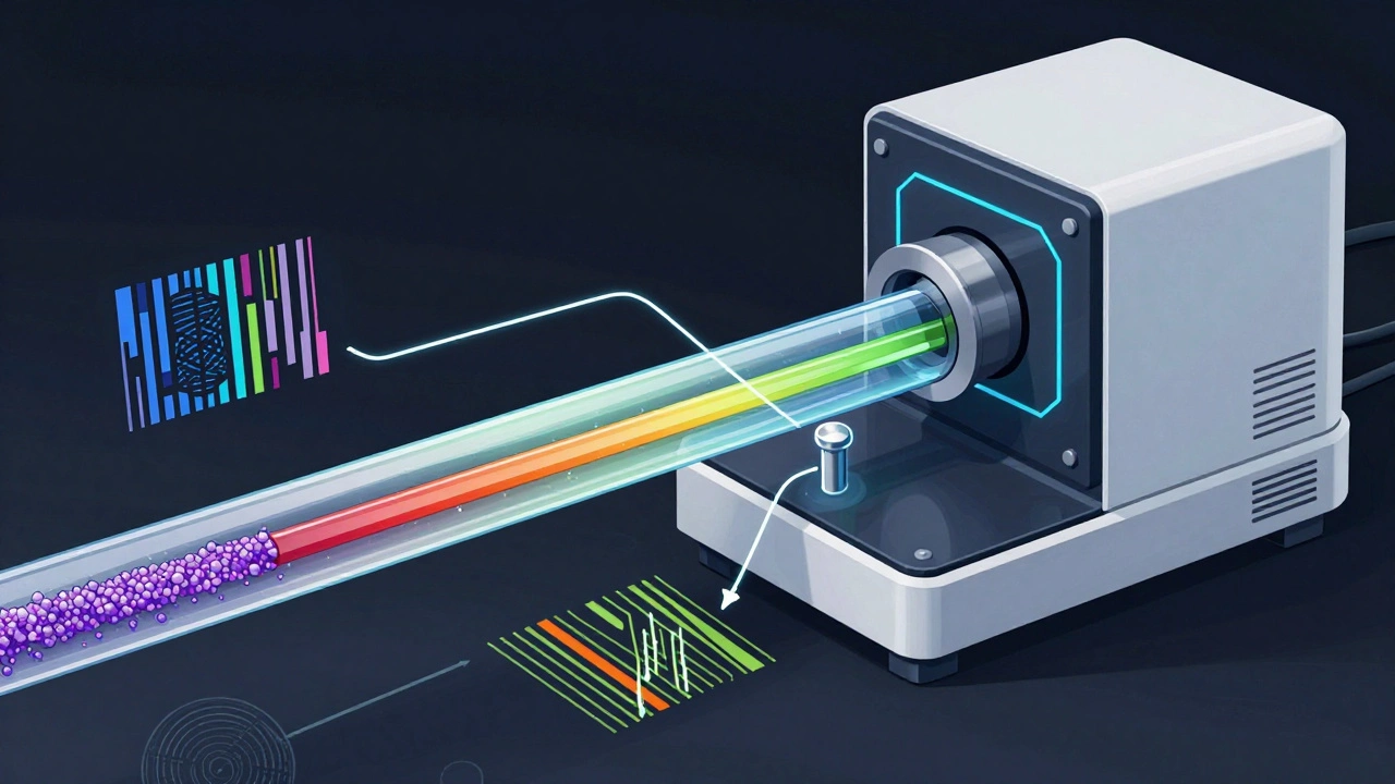 Conceptual diagram showing molecular separation in mass spectrometry.