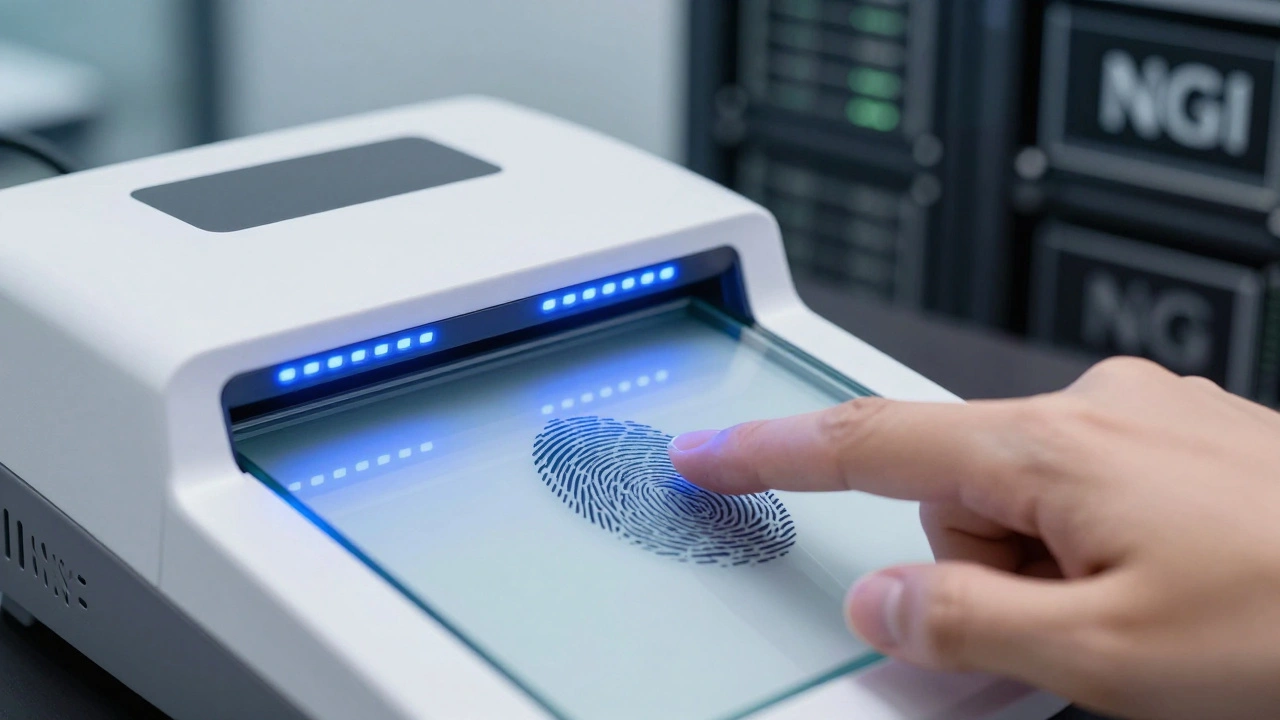 Finger scanning on digital live scan device with blue lights