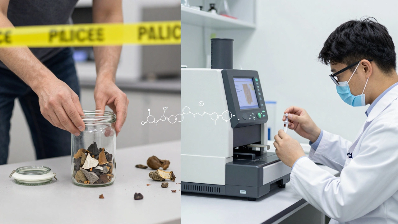 Handler collecting evidence linked to lab analysis for validation