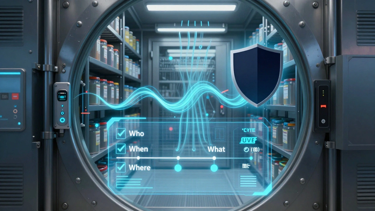 High-tech secure vault storing evidence with climate control visuals.