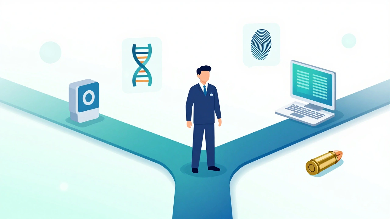 Illustration of forensic career paths converging through cross-training