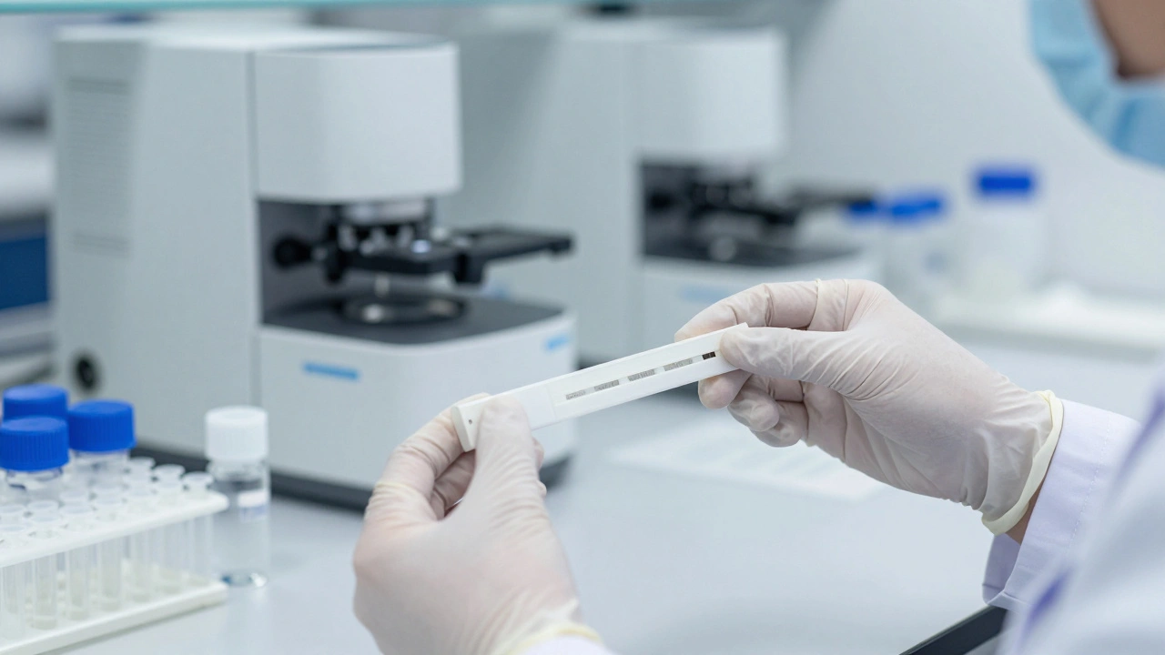 Lab technician preparing samples using SPE cartridges for toxicology testing