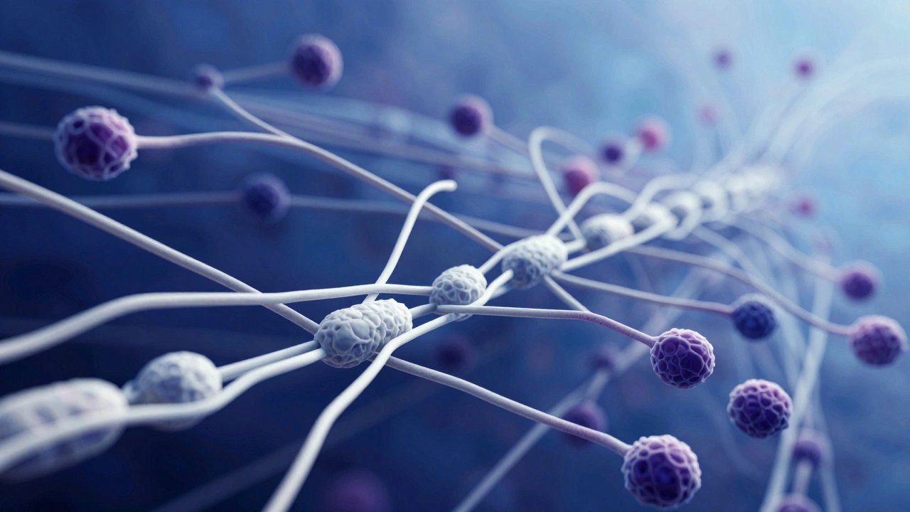 Microscopic view of locked muscle proteins causing rigor mortis
