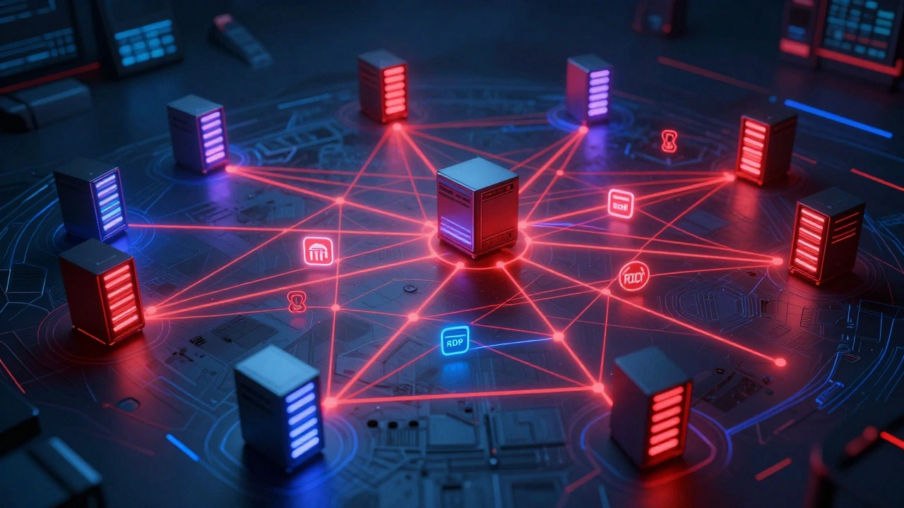 Network map visualizing attacker lateral movement paths across systems