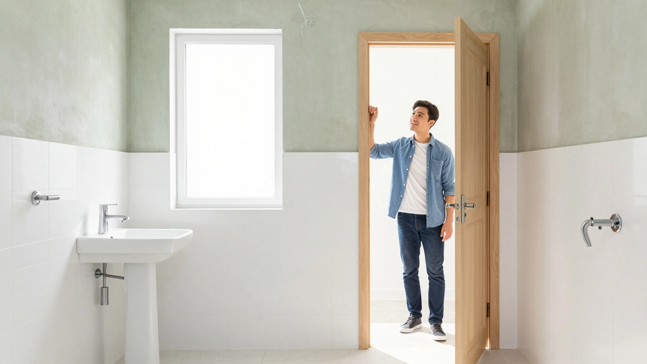 Restored bright bathroom with waterproof materials