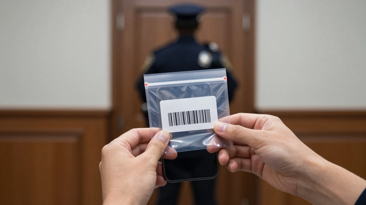 Smartphone being placed in an evidence bag for legal preservation