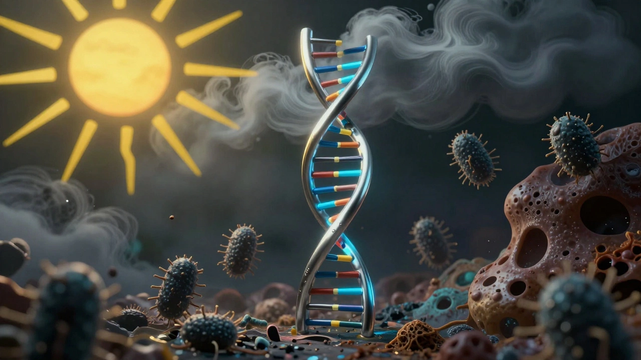 Steel object resisting UV light and humidity, symbolizing DNA preservation stability.