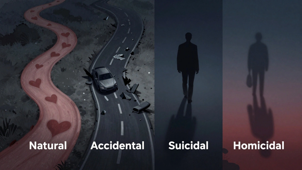 Symbolic paths representing natural, accidental, suicide, homicide