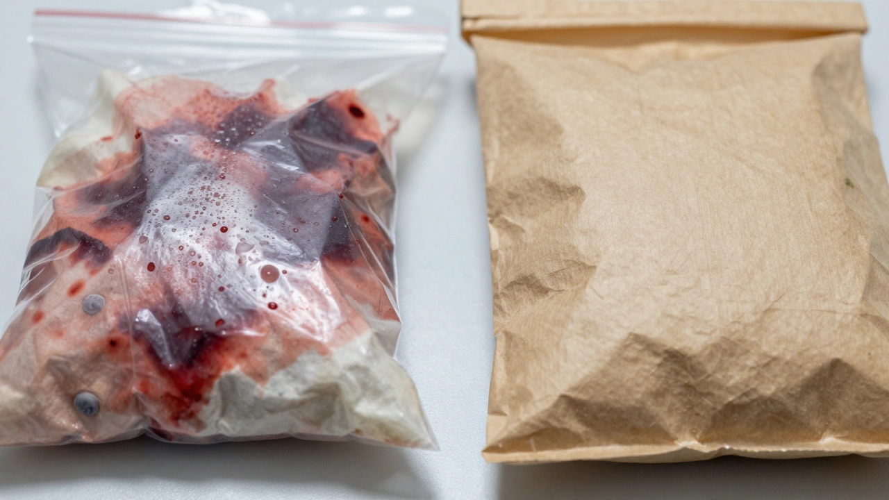 Comparison of plastic vs paper packaging for blood evidence