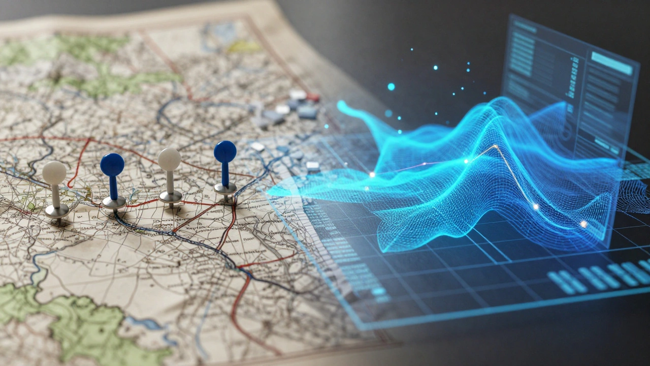 Holographic interface merging traditional maps with modern data analytics