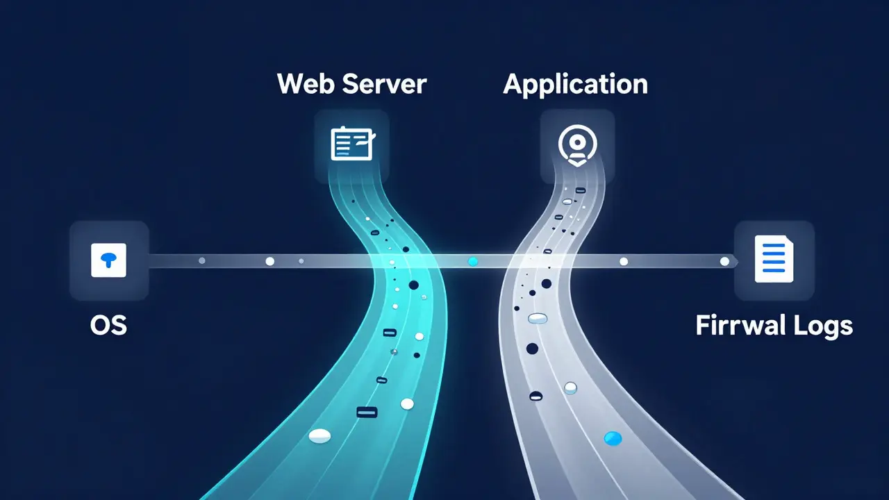 3D illustration of multiple data streams merging into a unified timeline