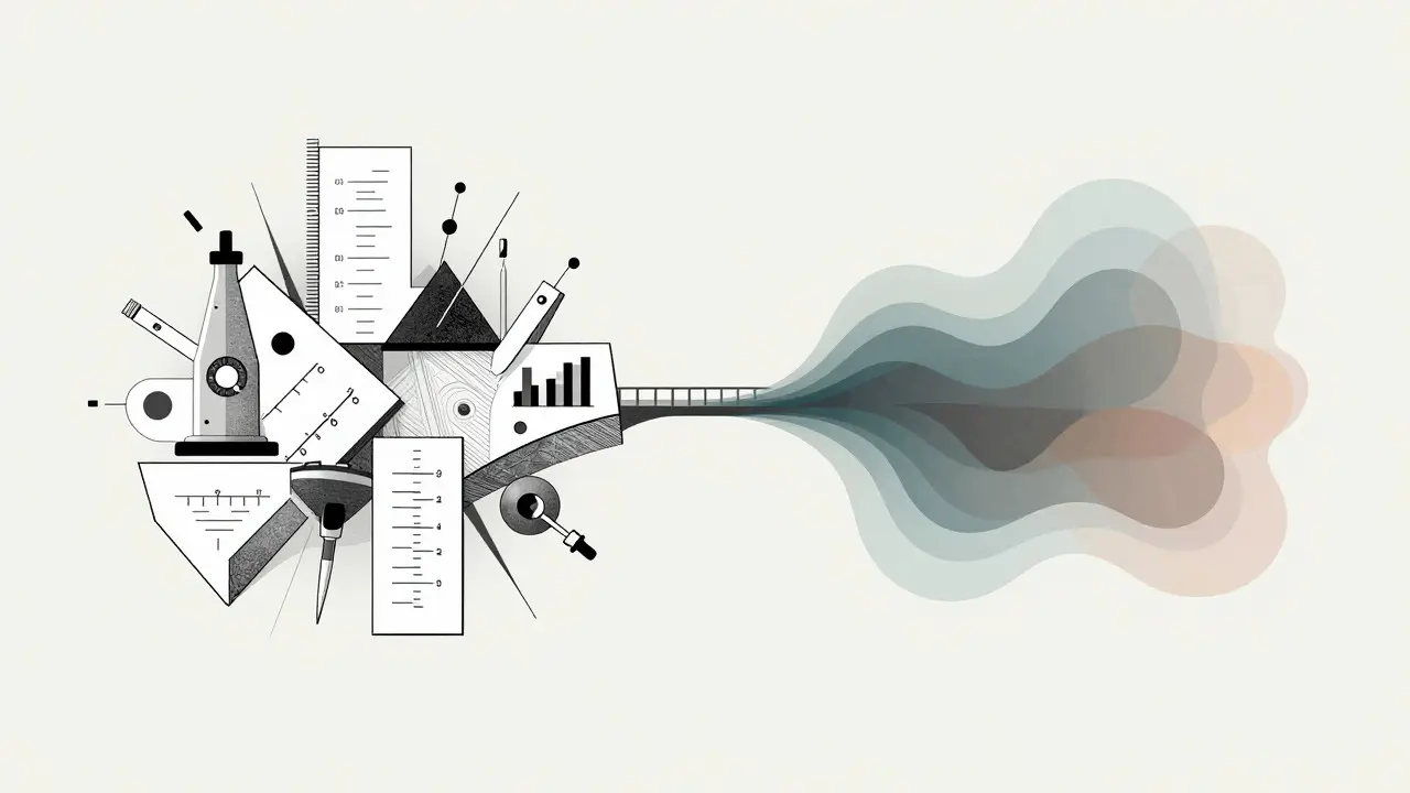 Abstract art showing the transition from raw scientific data to interpreted conclusions
