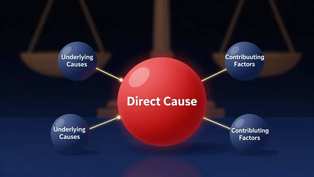 Abstract diagram illustrating the causal chain of death factors