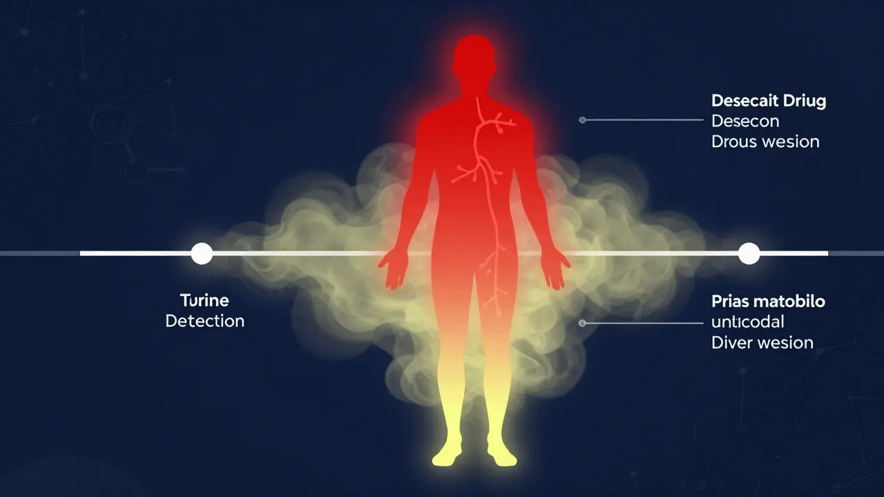 Abstract illustration comparing the detection timelines of blood and urine samples