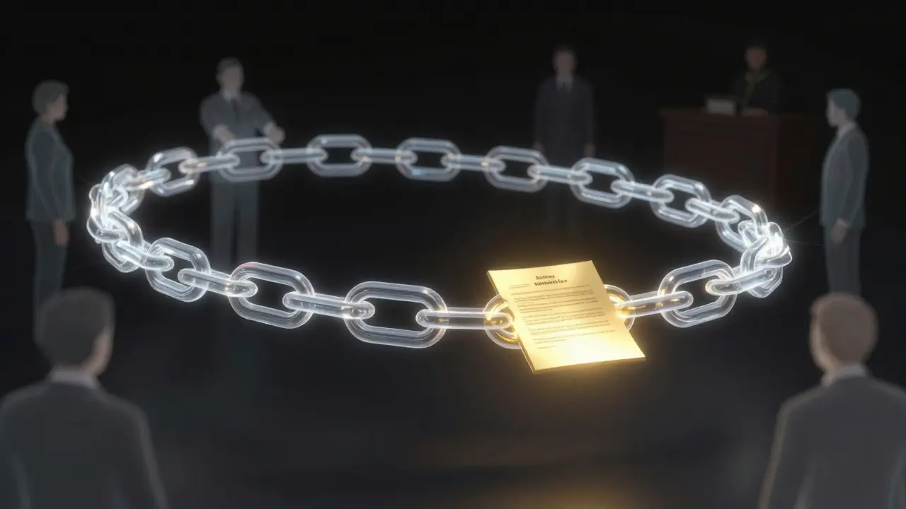 Abstract illustration of a glowing chain representing evidence custody links