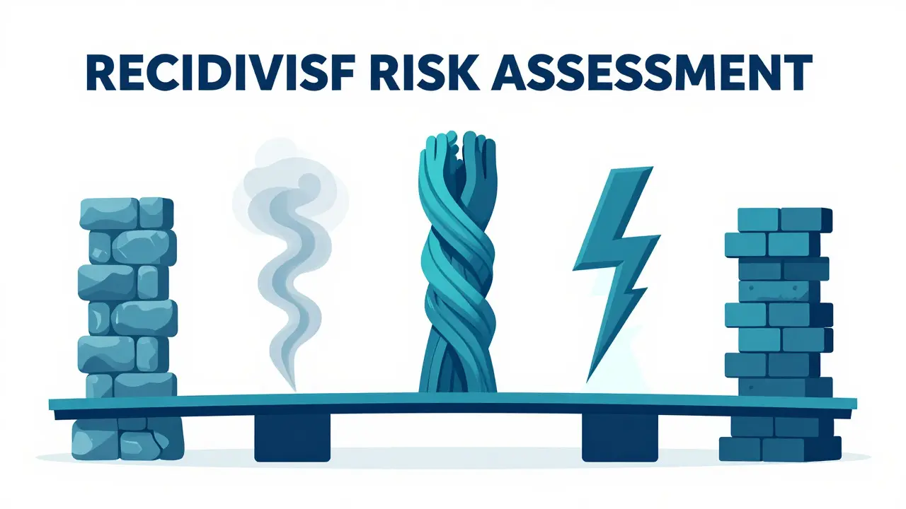 Abstract illustration of five pillars supporting a bridge representing risk factors