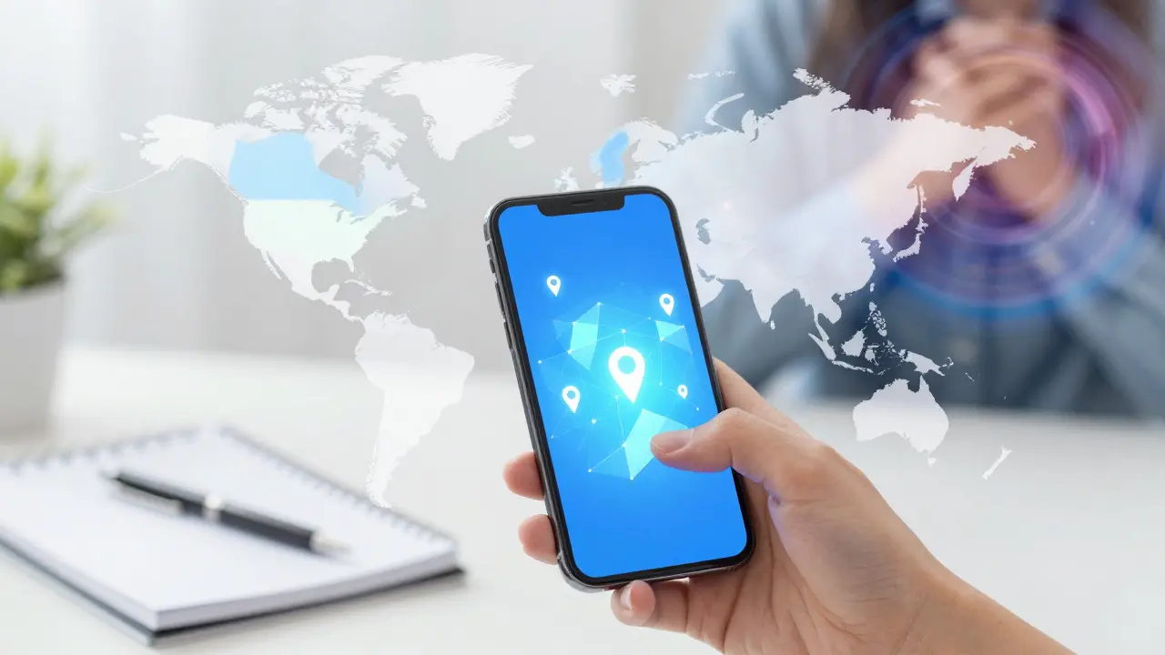Abstract illustration of smartphone data mapping search zones