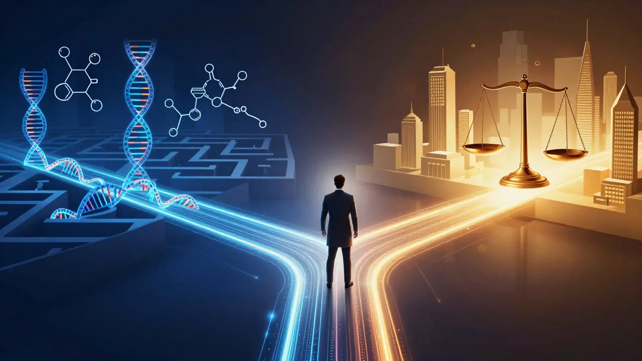 Abstract representation of choosing between research and professional forensic careers